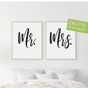 Mr and Mrs Gifts, PRINTABLE Set of 2 Prints, Digital Download, Mr Mrs Prints, Bedroom Wall Art, Bedroom Prints, Bedroom Decor, Wedding Gift