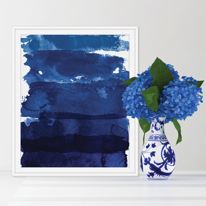 Navy Blue Abstract Wall Art Dark Blue Ink Blot Wall Decor Etsy