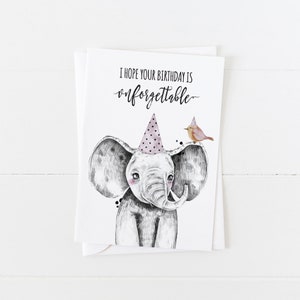 Carte d'anniversaire éléphant, carte vierge de 5 x 7, j'espère que votre anniversaire est inoubliable, carte de voeux éléphant, anniversaire inoubliable