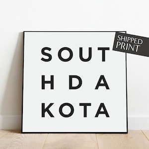 South Dakota Print,  South Dakota Wall Art, Black and White Minimalist Art, State Poster, South Dakota Poster, State Wall Decor