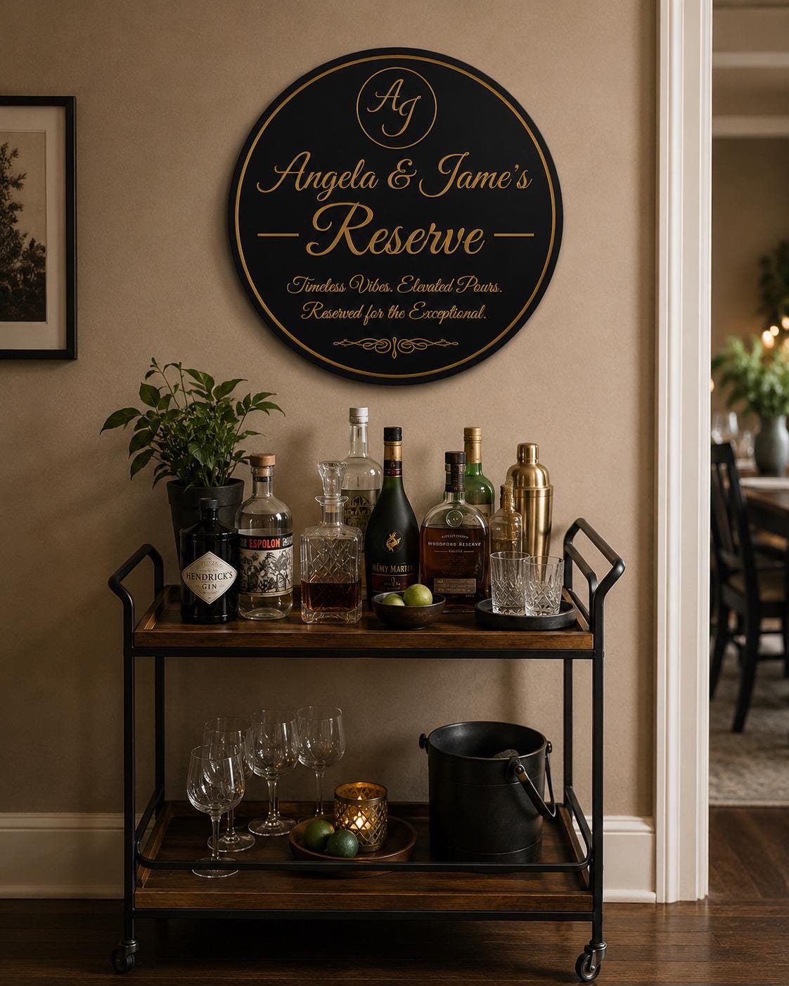 Personalized Round Wood Bar Sign | Custom Names, Initials Home Bar ...