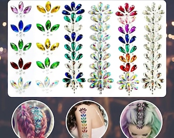 Gemas para el rostro, joyas para el cuerpo, tatuajes temporales de diamantes de imitación, pegatinas para el cabello, cristales de sirena 3D
