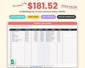 Subscription Tracker Spreadsheet Google Sheets, Bill Tracker Excel, Paycheck Budget Monthly Budget Template, Debt Tracker Tool