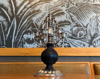 Vintage 6-Arm Silver Candelabra - Ornate Tabletop Decor - Rustic Primitive Taper Candle Holder - The Collected Interior