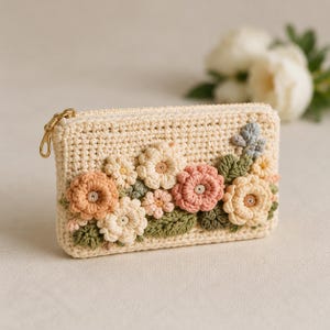Crochet Flower Pouch Pattern, Floral Zipper Bag, Cottagecore Coin Purse (PDF Download)