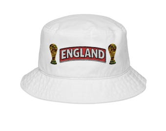 England Football Embroidered Bucket Hat | World Cup Trophy Accent