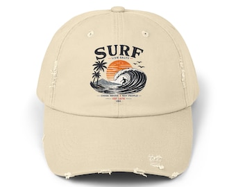 Surf Wave Sunset Cap | Distressed Beach Baseball Hat