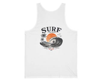 Vintage Surf Wave Tank | Palm Tree Sunset Surfing Tee Tank