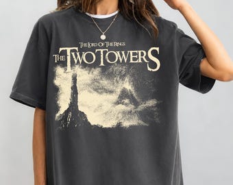 The Two Towers Shirt, Vintage Lord of the Rings T-Shirt, Mordor Orthanc Tshirt, Retro Tolkien Fantasy Movie Merch, JRR Tolkien Book Fan Gift
