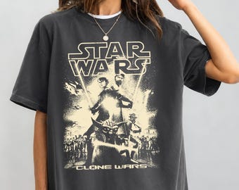 Vintage Star Wars Clone Wars Shirt, Retro Obi-Wan Anakin Graphic Tee, Master Yoda Clone Trooper Tshirt, Sci-Fi Movie Fan Gift