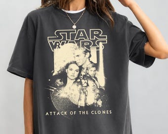 Attack of the Clones Shirt, Vintage Star Wars T-Shirt, Anakin Skywalker Padme Amidala Tee, Retro Sci-Fi Movie Merch, Galaxy's Edge Trip