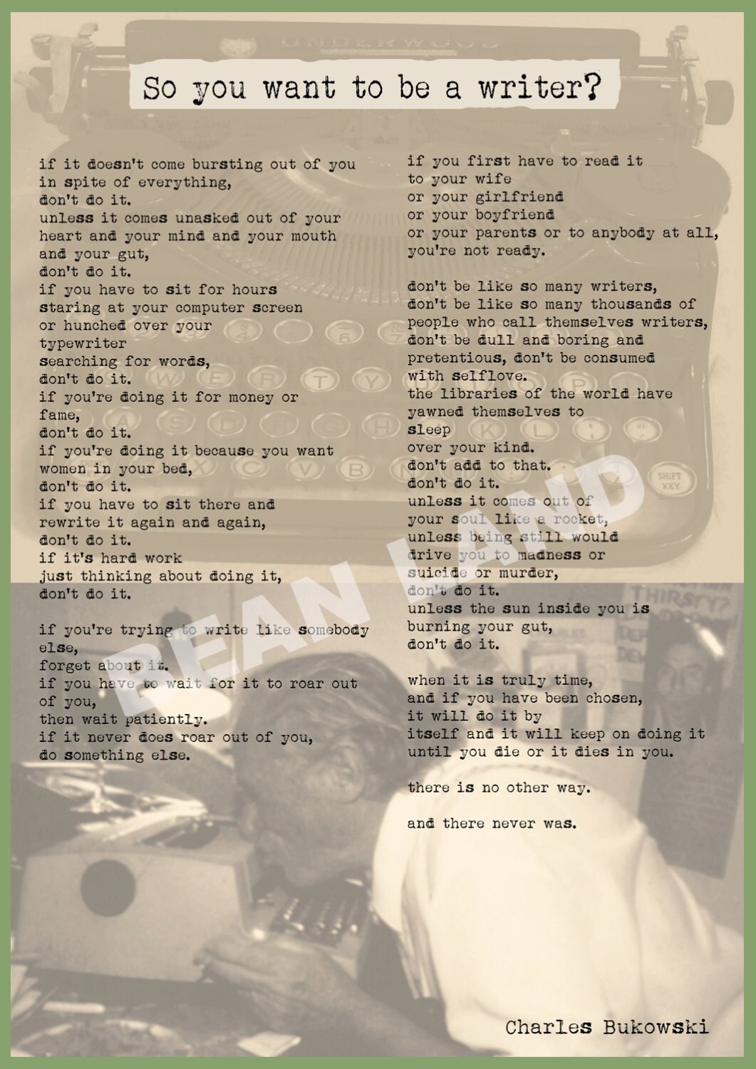 Charles Bukowski Poster So Wollen Sie Ein Schriftsteller Etsy