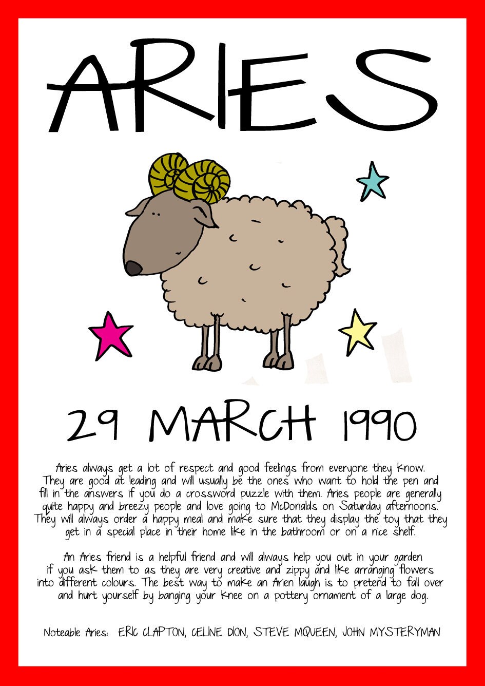 ZODIAC Star Sign HOROSCOPE POSTER Personalized Poster of Etsy