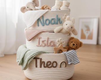 Cestino personalizzato per neonati, cestino personalizzato in corda di cotone, contenitore portaoggetti con nome del bambino, organizer per giocattoli per la cameretta, regalo personalizzato per neonati, cestino per baby shower