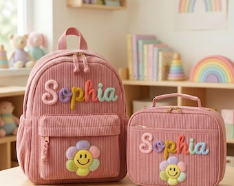 Set personalizzato di zaino e borsa per il pranzo per bambini, zaino scolastico personalizzato, zaino ricamato per bambini piccoli, set di borsa per il pranzo per bambini piccoli