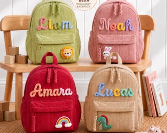Personalized Kids Backpack with Name, Custom Corduroy Toddler Bag, Embroidered Preschool Daycare Backpack, Back to School Kindergarten Gift