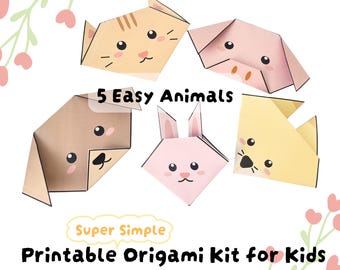 Easy Animal Origami Kit for Kids, 5 Simple Designs, Printable Paper Craft (Digital Download)