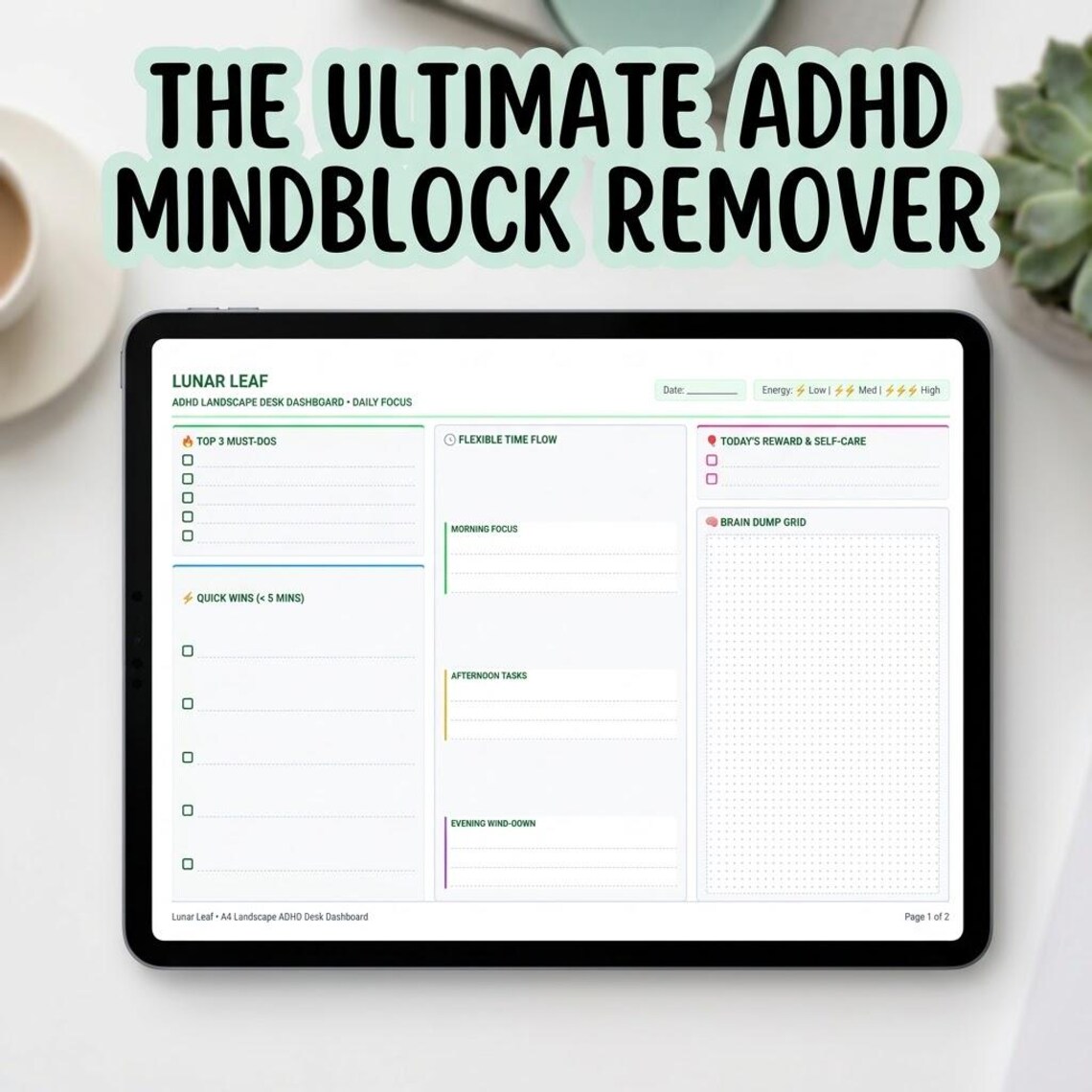 ADHD Planner Printable Daily Weekly Focus Journal Brain Dump Tracker ...