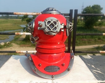 8-Zoll-Roter Taucherhelm - Siebe Gorman Replica im antiken Stil, maritimes Dekor