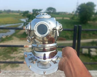 8-Zoll-Tauchhelm aus poliertem Chrom - Nautical Mini Scuba Taucherhelm - Mark V Anchor Engeneering 1921 Replica