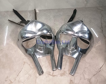 Handgefertigte Stahl MF DOOM Gladiator Masken - Paar für Cosplay, Madvillain Duo 2 Pack