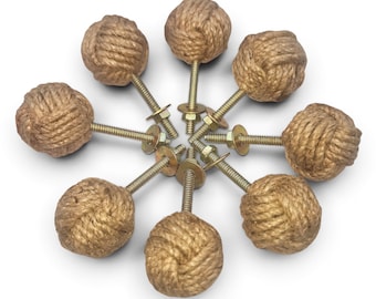 Set von 8 Jute-Seilknöpfen - handgefertigte Monkey Fist Möbelknäufe