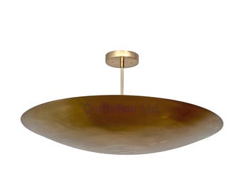 Mid-Century Rohmessing flache Schale Pendelleuchte | Moderne 6-flammige Deckenlampe