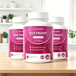 3 Bottles Rosabella Organic Beetroot Capsules (180 Count) -Circulation, Immunity, Sleep, Anti-aging, Detox, Energy, Stamina, Packing Support
