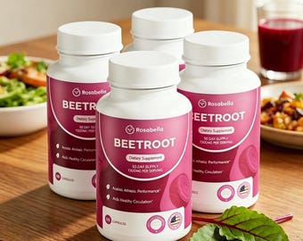 4 Bottles Rosabella Organic Beetroot Capsules (240 Capsules in total), Support Circulation, Immunity, Energy, Endurance, Packing & Stamina