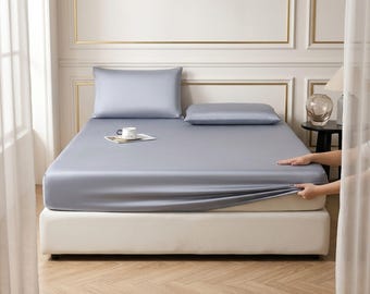 100% Mulberry Silk Fitted Sheet, Natural Silk Top Sheet, Pure Silk Bedding, Elastic Mattress Cover, Queen Fitted Sheet, King Fitted Sheet