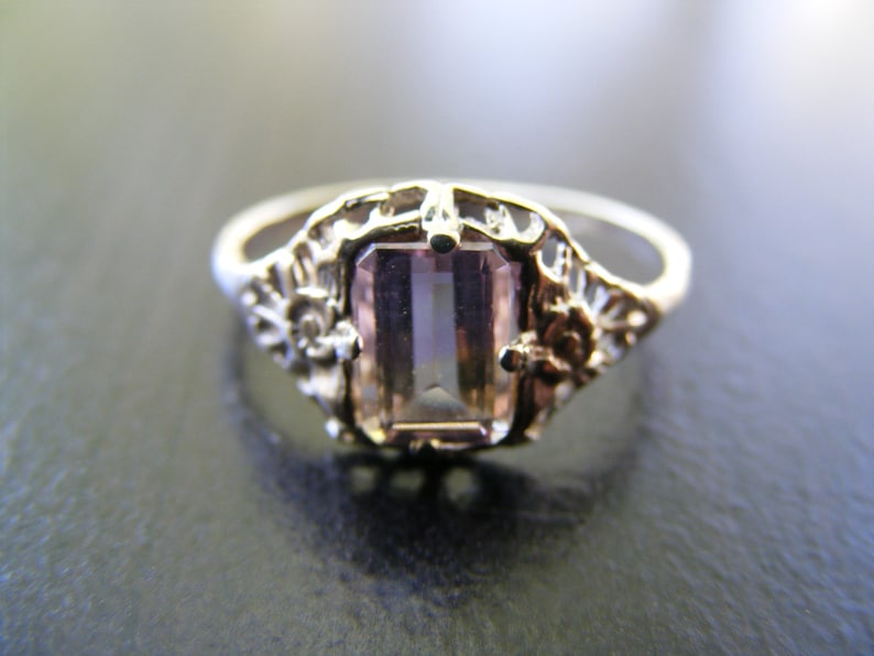 Sterling Silver Antique Filigree Ring With 1 carat Natural Ametrine Gemstone S254 Made To Order..