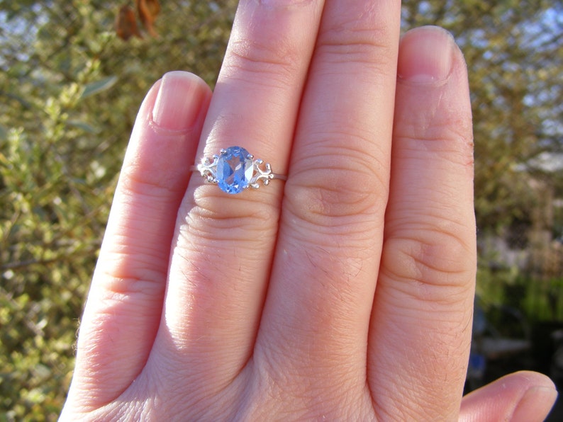 S37 Made to Order...Solid Sterling or Solid Gold Silver Scrollwork Ring With 2 Carat Natural Blue Topaz Gemstone