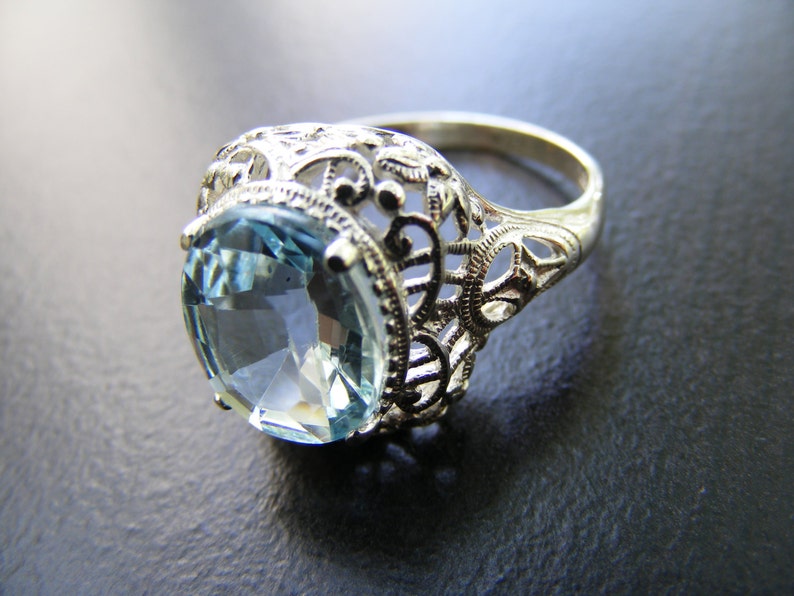 S139 Sterling Silver Antique Filigree Ring with 6 Carat Mystic Topaz Gemstone