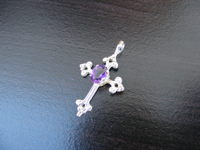 Sterling Silver Cross Pendant with 1 carat Natural Amethyst Gemstone S314 Made to Order..