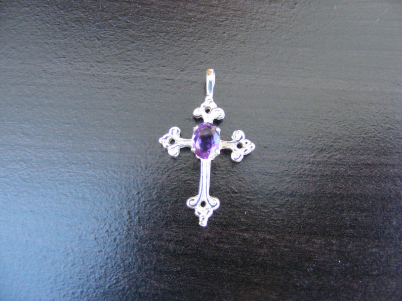 Sterling Silver Cross Pendant with 1 carat Natural Amethyst Gemstone S314 Made to Order..