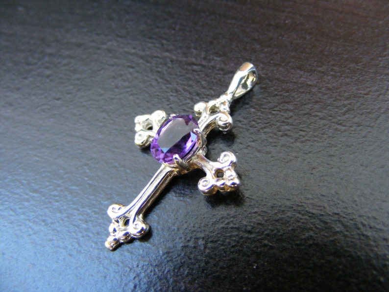 Sterling Silver Cross Pendant with 1 carat Natural Amethyst Gemstone S314 Made to Order..