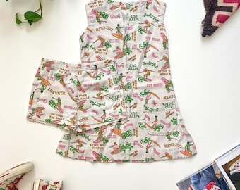 1960er Jahre Handgefertigter Novelty Print Playsuit | XS | Super Zustand