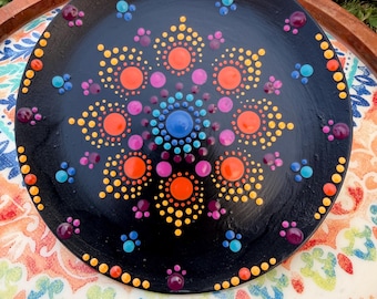Sunset Aurora | Black, Purple, Blue, Yellow & Orange Circle Hand Painted Mandala Decorative Tray