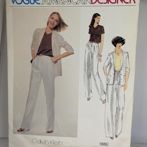 Vintage 80s Vogue 1885 Calvin Klein Designer Tailored Suit Pants Pattern Size 12 uncut