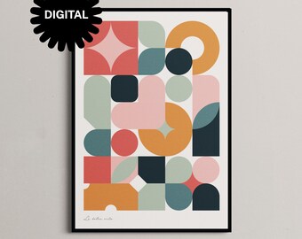 La Dolce Vita, Mediterranean Abstract Geometric Poster, Pink Orange Art, Digital Download