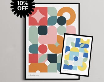 La Dolce Vita Print, Mediterranean Abstract Geometric Poster, Pink Orange Art, PRINT