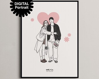 Custom Family Couple Portrait From Photo, Minimalist Line Art Drawing, gift, Digital Download