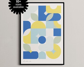 La Dolce Vita Print, Mediterranean Abstract Geometric Poster, Blue Yellow Art, PRINT
