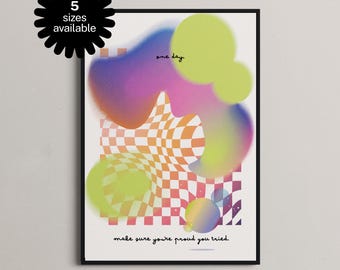 Abstract Motivational Art Print, Pastel Gradients, Checkerboard Distortion, PRINT