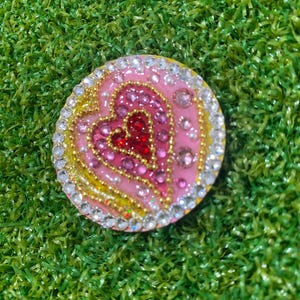 Pink Heart Golf Ball Marker, Swarovski Crystal Hat Clip, Cute Magnetic Golf Marker, Bling Golf Accessory, Gift for Women Golfer・4cm