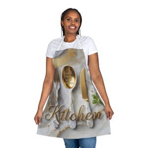 Gold Flatware Marble Kitchen Apron | Marble Spoon Fork Knife Design