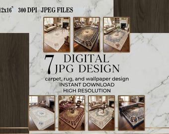 7 kungliga arabeska mattdesigner, lyxig klassisk matta, dekorativ tapetkonst (digital nedladdning)