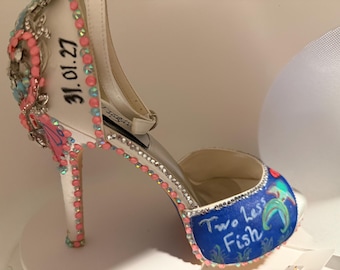 Two Less Fish In The Sea hand painted high heels,