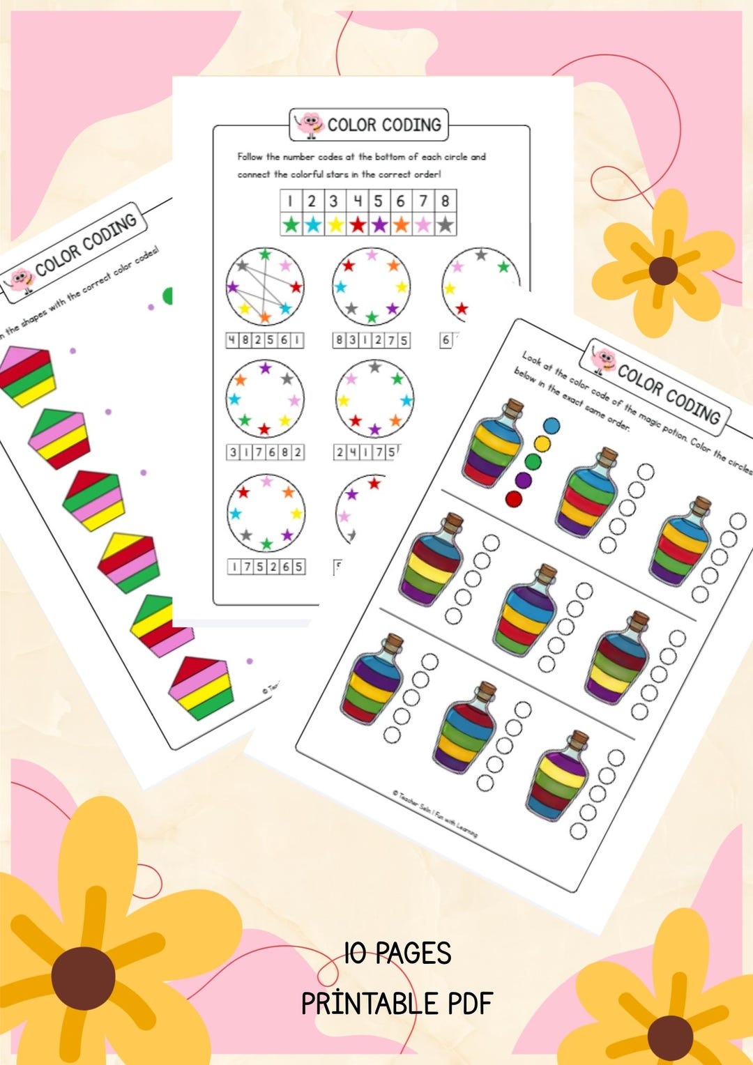 Color Coding Worksheets for Kids, 10 Pages Printable Preschool Logic ...