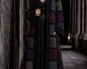Gothic Crochet Cardigan Pattern Granny Square Sweater Tutorial Long Oversized Jacket Pdf Digital Download Intermediate  Gothic Duster Coat